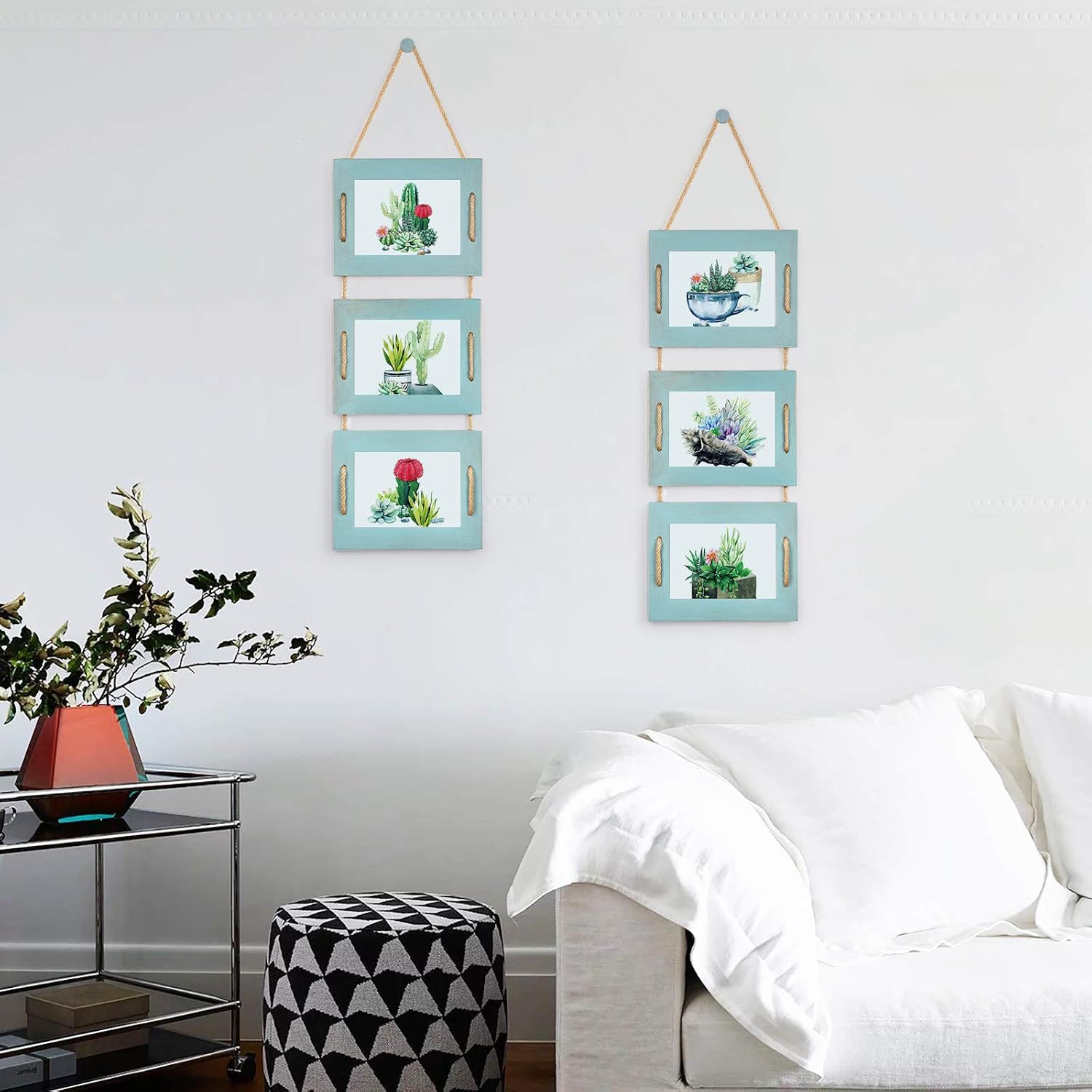 DLQuarts 5x7 Hanging Picture Frames Collage Wall Decor, Photo Frames 5x7 Without Mat & 3.5x5 with Mat, Rustic Wood