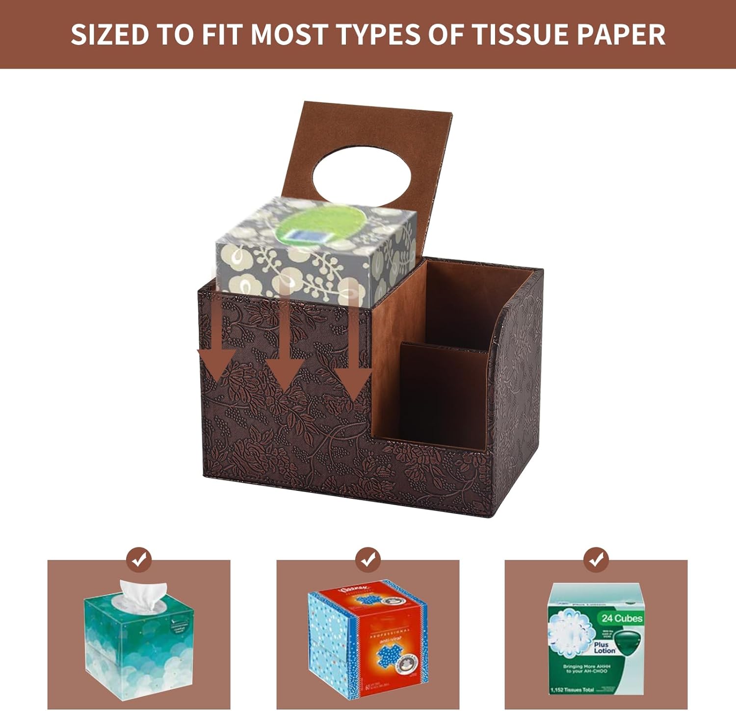 PU Leather Tissue Box Cover Square Tissue Holder Tissues Box Organizer / Retro