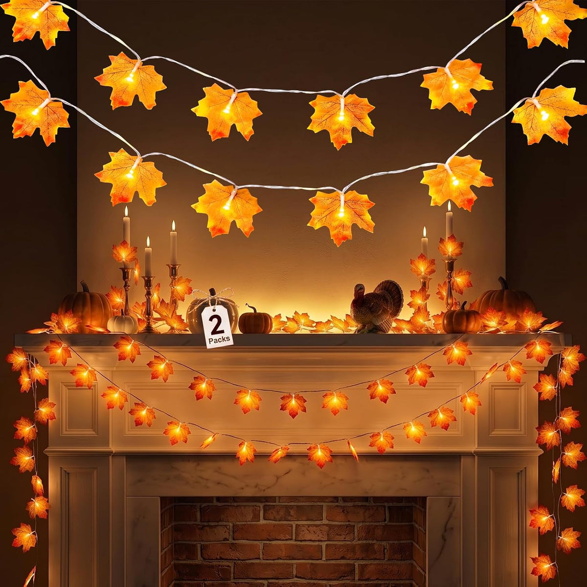 2 Pack Fall Maple Leaves Garland Thanksgiving Fall Decor for Home 5.9FT
