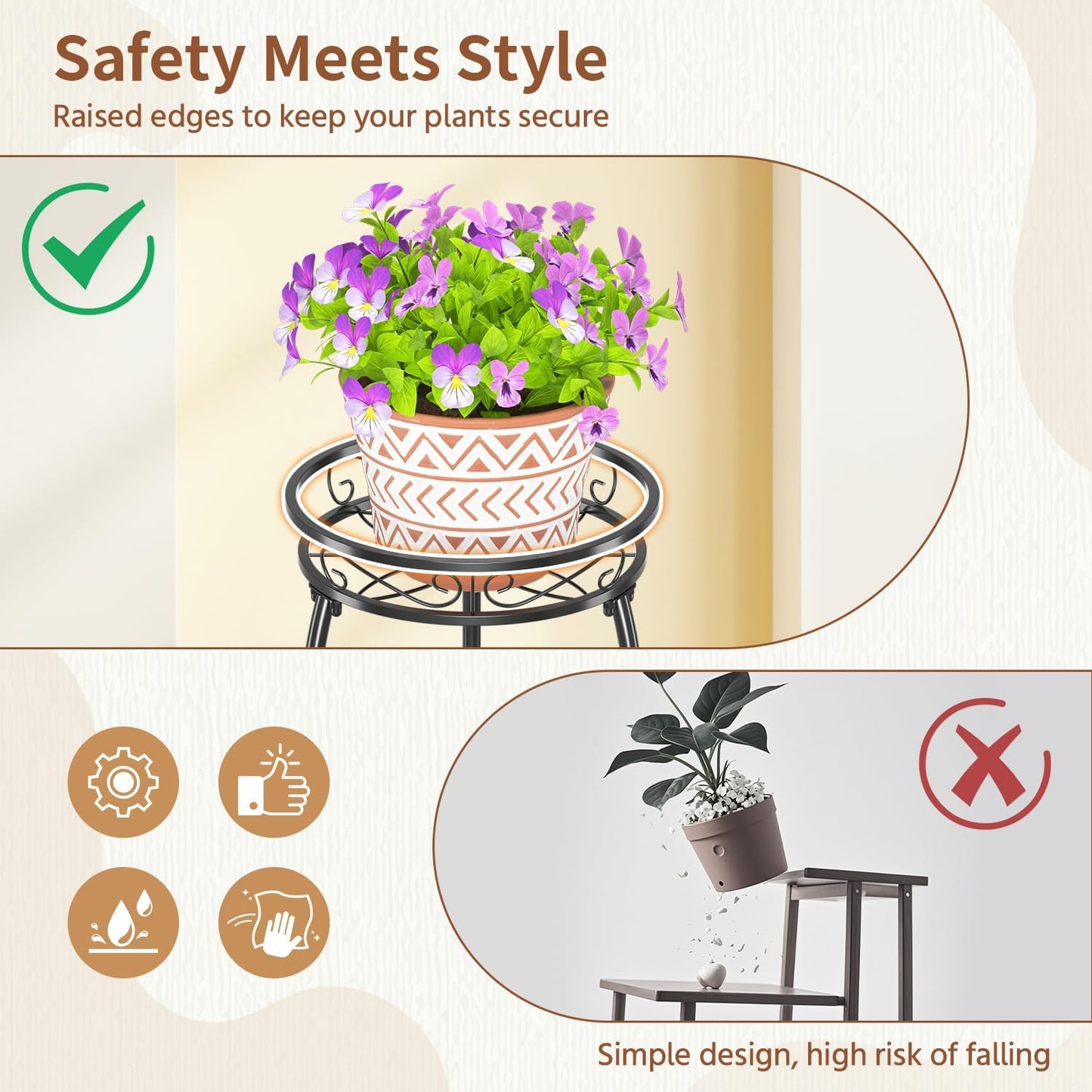 LASZOLA 3 Tiers Metal Corner Plant Flower Stand Tall Indoor Outdoor, Black | Heavy Duty Small Holder Shelf for Multiple