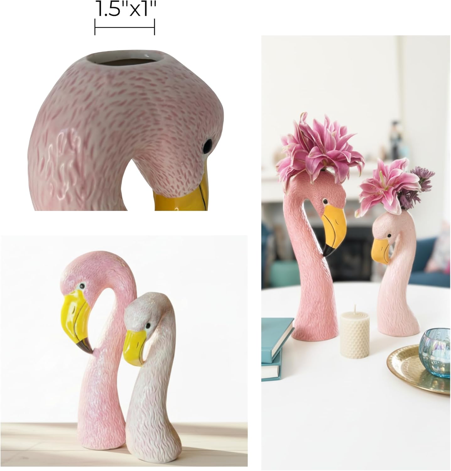 Ceramic Flamingo Vase Medium 10.5" Light Pastel / Pink