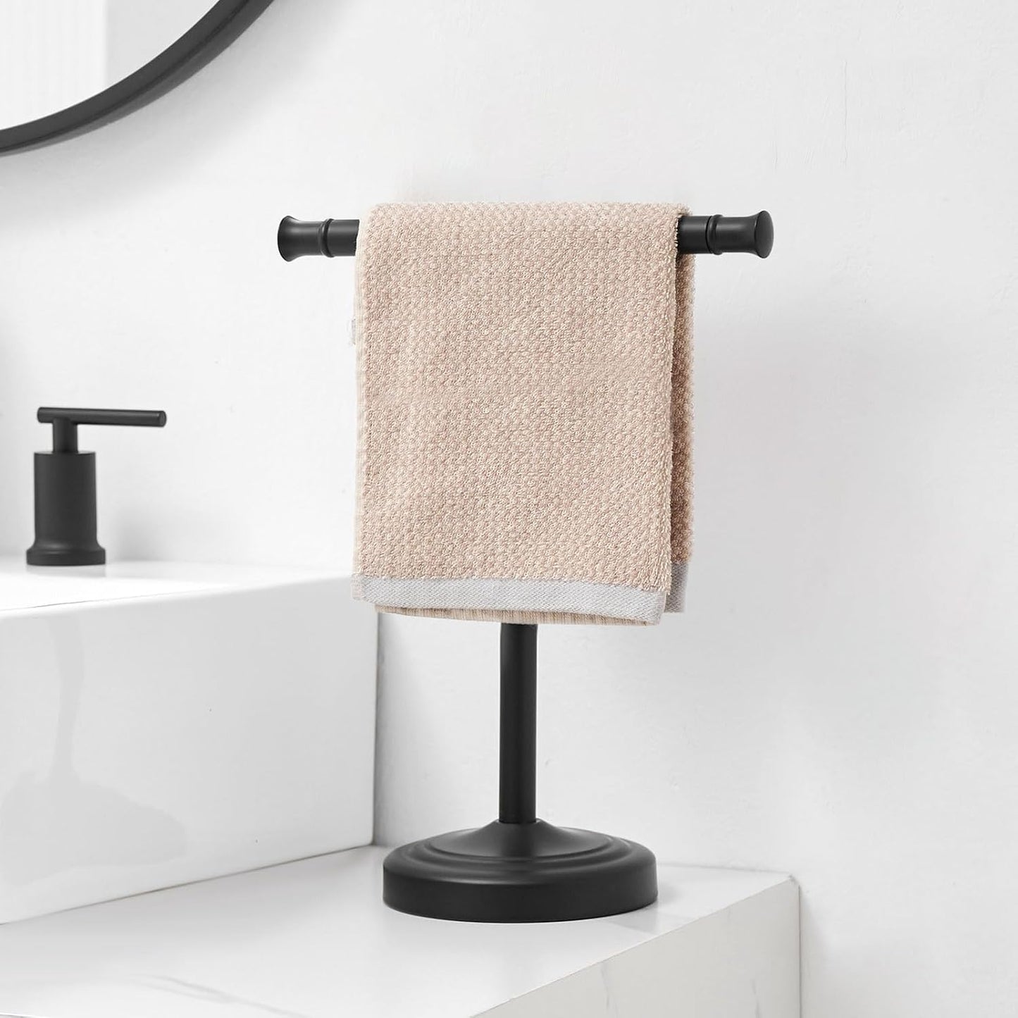 RUMOSE Matte Black Hand Towel Holder Stand Countertop Towel Rack | 13 Inch Bathroom Kitchen Vanity T-Shape Towel Stand