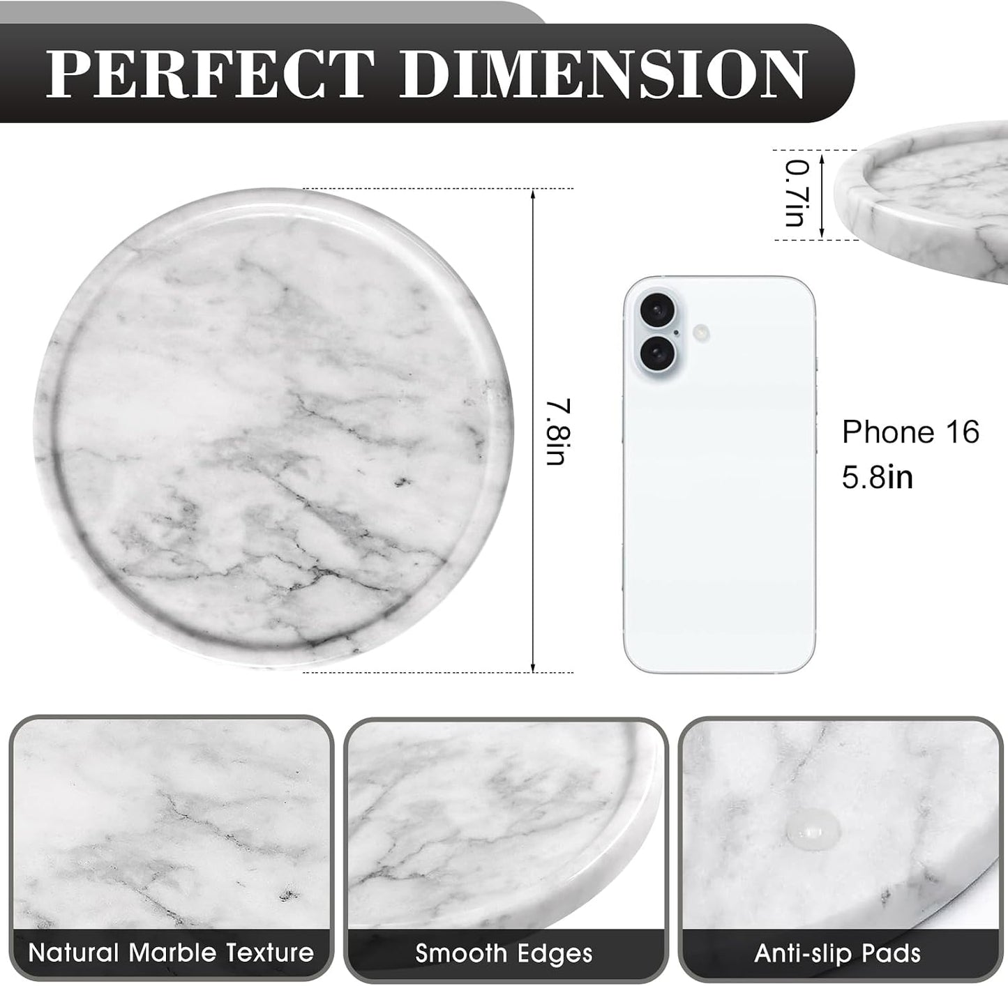 Natural Round Marble Tray / White