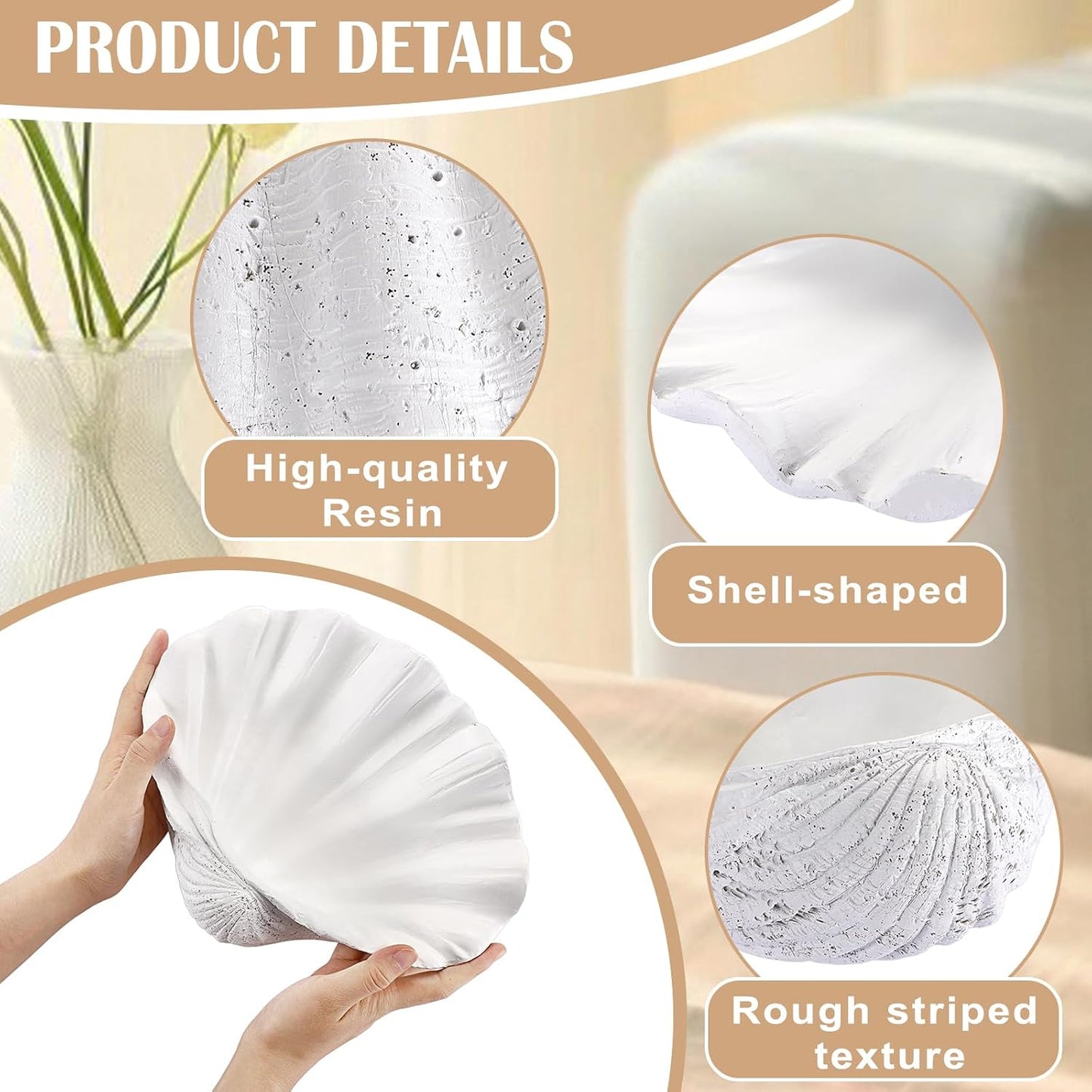 Resin Seashell Decorative Bowl / White / 9.8 x 8.3 x 3.5