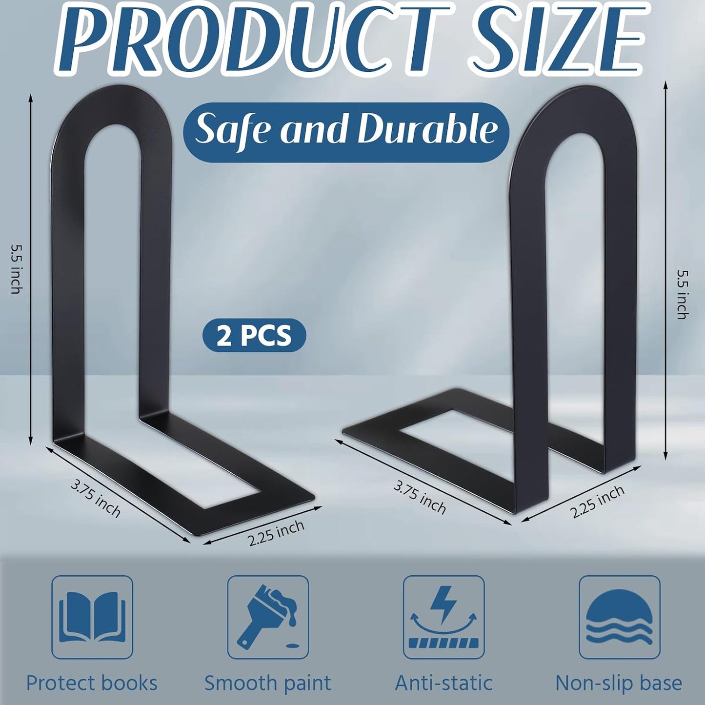 Modern Metal Book Ends / 5.5*3.75*2.25inch / Black / Set of 2