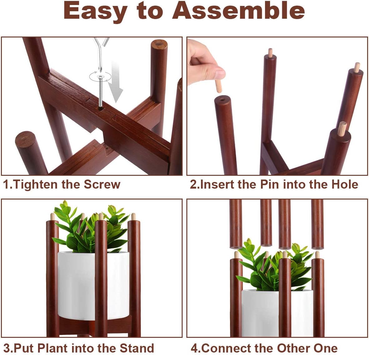 GameXcel Adjustable Plant Stand Indoor Pot Stands, 2 Pcs Bamboo Flower, 15 to 30 inch in Height, Adjustable Plant Stand