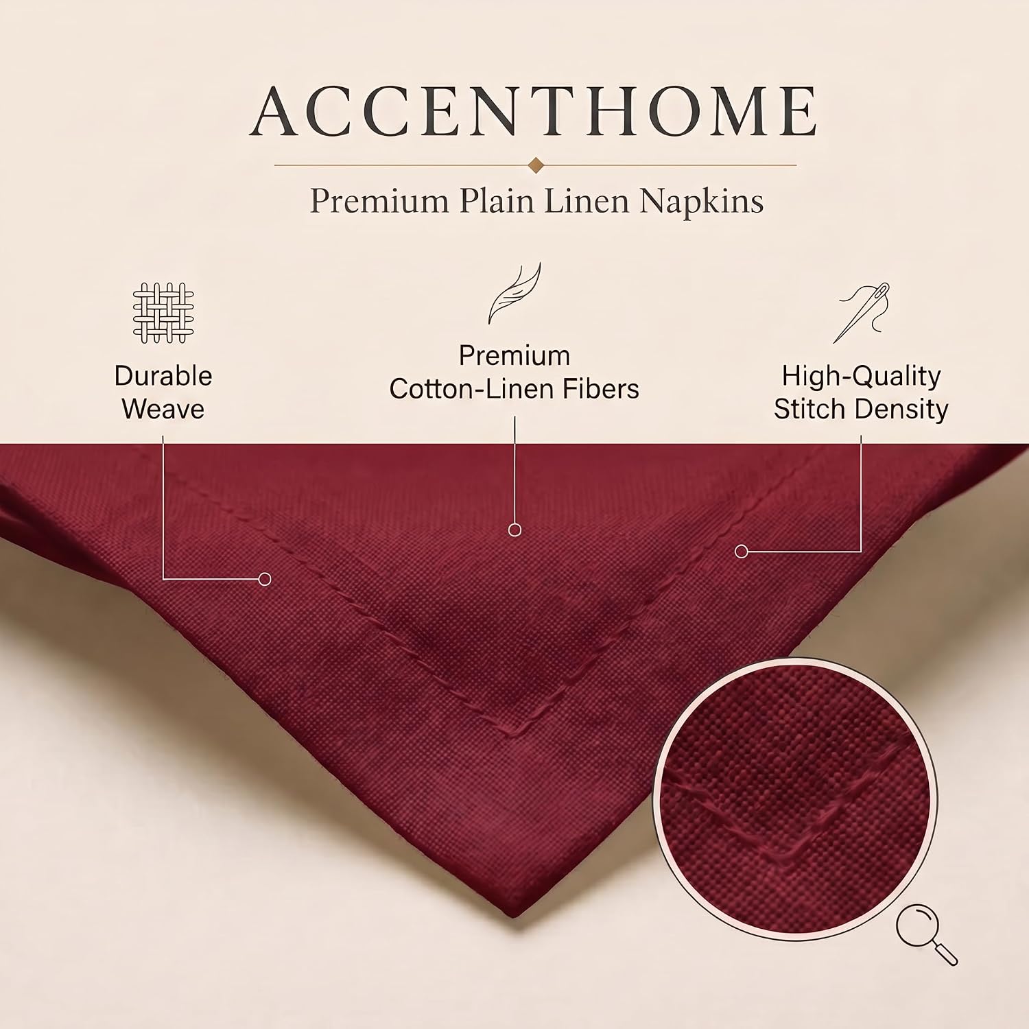 ACCENTHOME Red Cotton Linen Napkin Set of 12 18x18 inch Dinner Napkins | Cotton Linen Blend Napkins, Machine Wash On