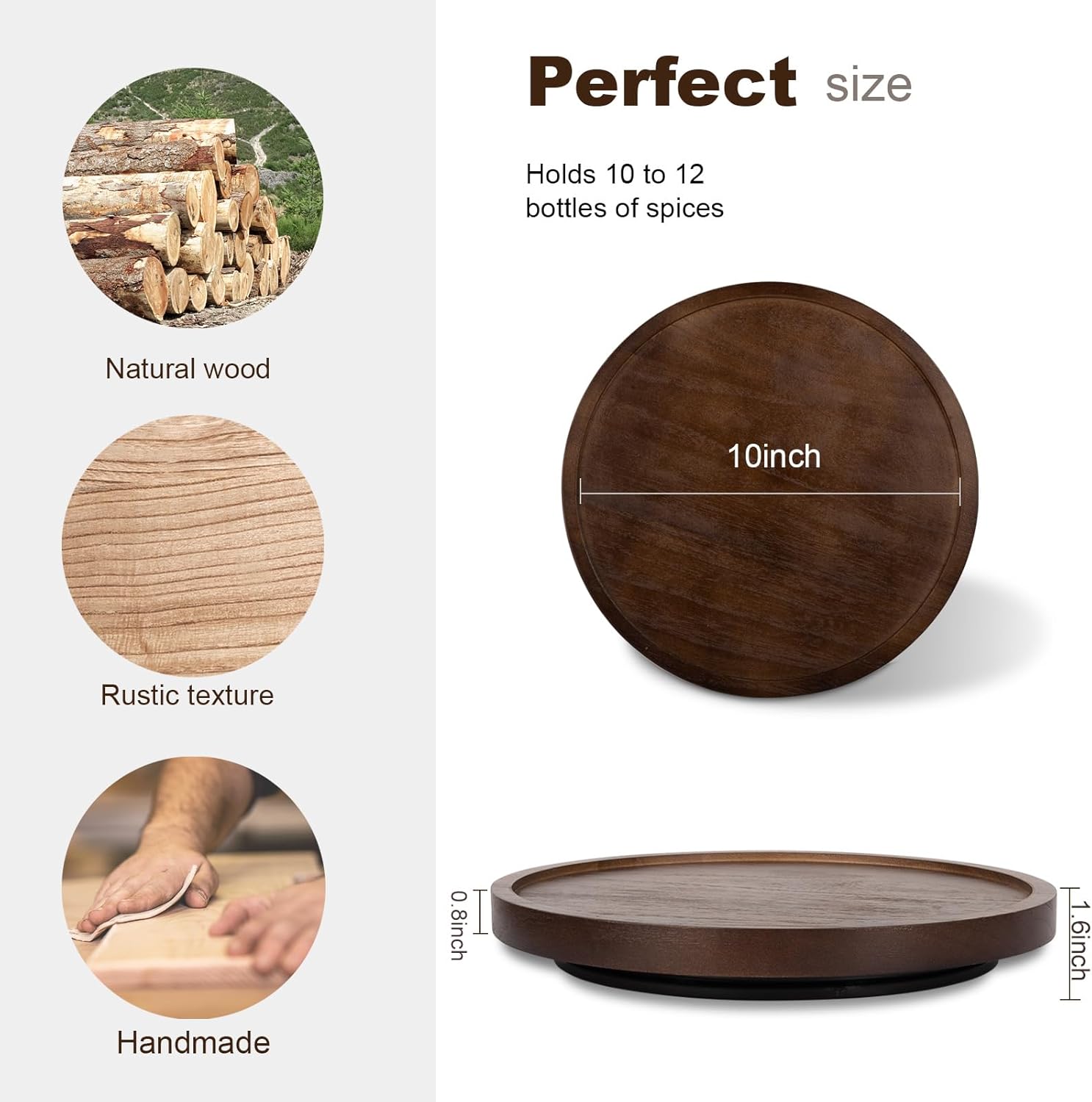 Wood Lazy Susan Organizer Kitchen Turntable for Cabinet Farmhouse Bathroom / Walnut / Set of 10