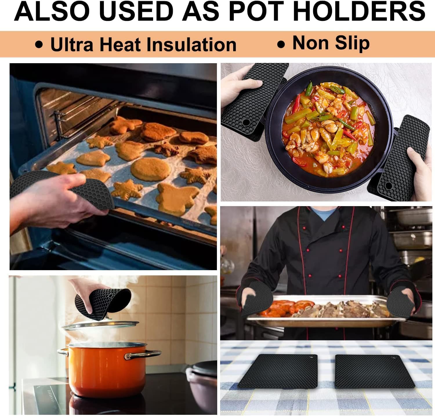 Walfos XXL Silicone Trivet 16" and Large 12" and Round & Square 7", Trivets for Hot Pots and Pans, Heat Resistant Pot