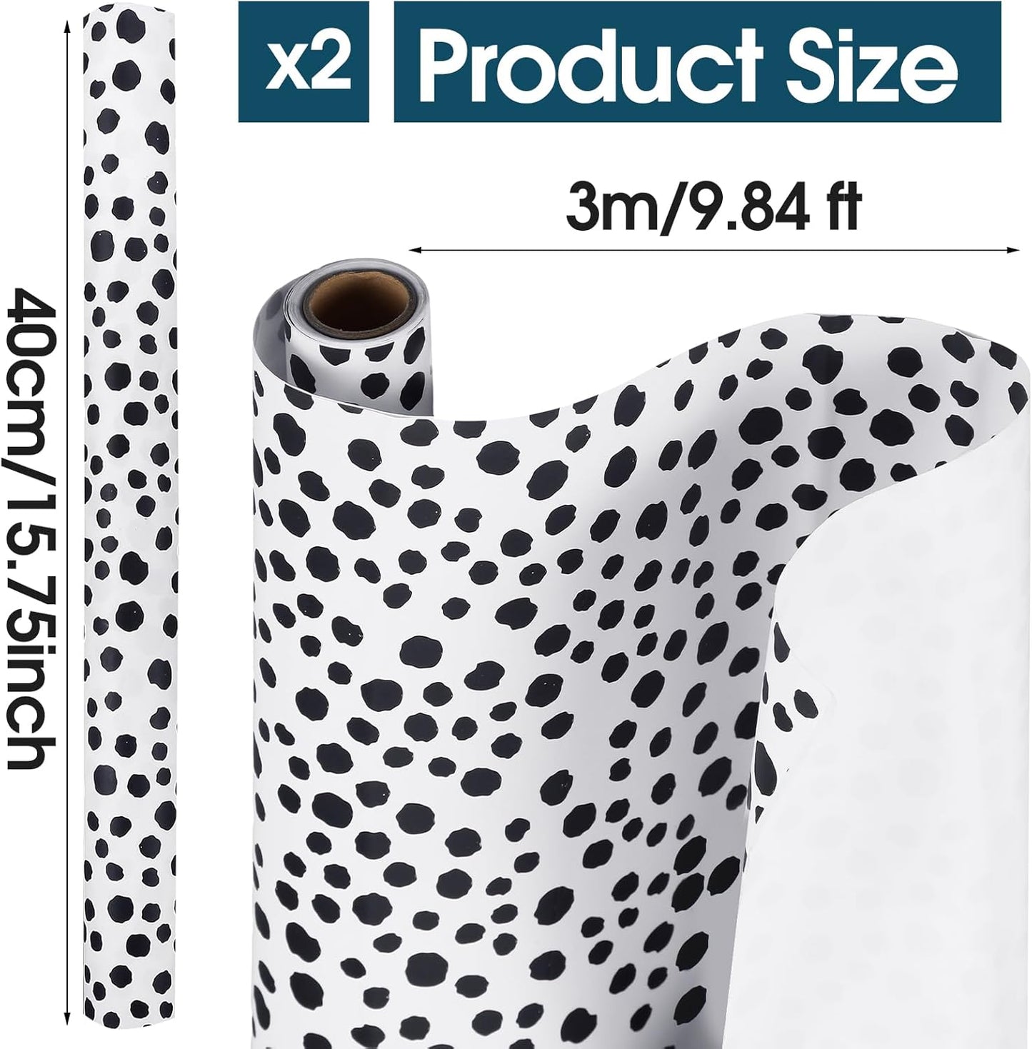 2 Rolls Polka Dot Contact Paper for Teachers Desk and White Removable / Black / 15.7 x 118.1