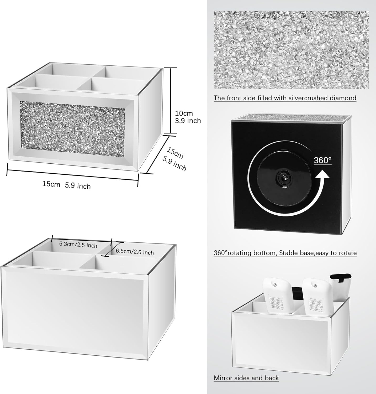 360 TV Remote Control Holder Caddy Storage / Rotating / Silver