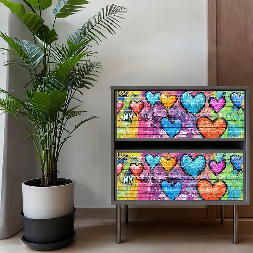 Wall Decal in Heart Graffiti Peel and Stick / Colorful0902 / 78.7 x 15.7