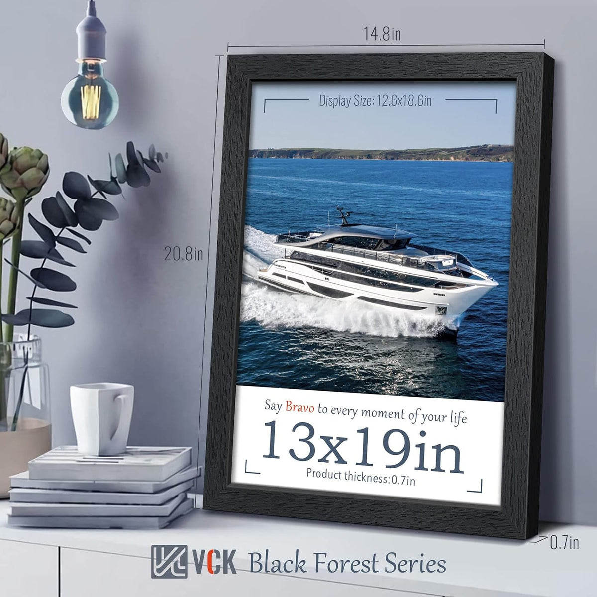 VCK 13x19 Picture Frame Black 4 Pack, Wide Thick Wood Border, for Artwork | Exclusive Woodgrain, Wall Hanging, HD