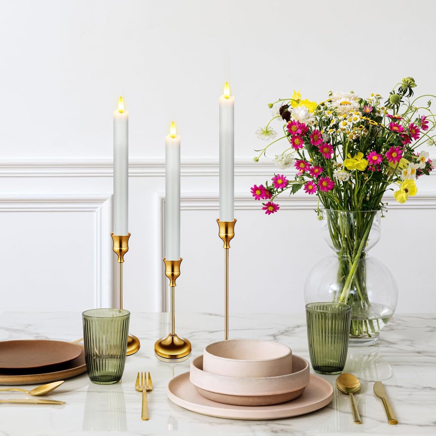 Upgraded Real Wax LED Flameless Grey Taper Candles with Remote, 6 PCS Candlesticks Battery Operated 3D Flickering