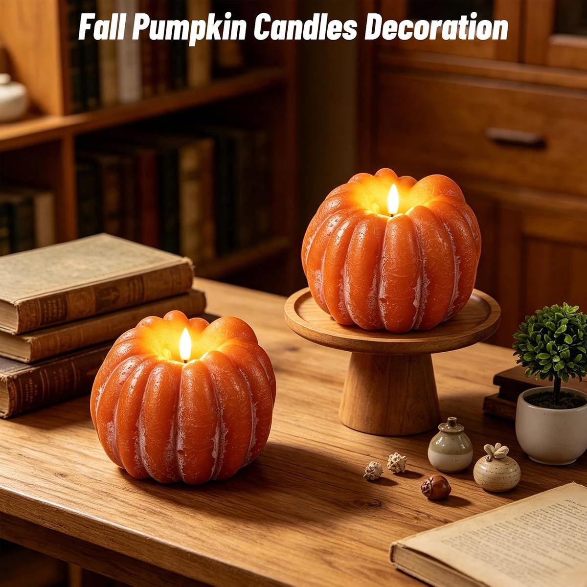 Wondise Orange Fall Decorations Real Wax Pumpkin Candles with Remote Timer | Battery Operated Fall Candles Fall Decor