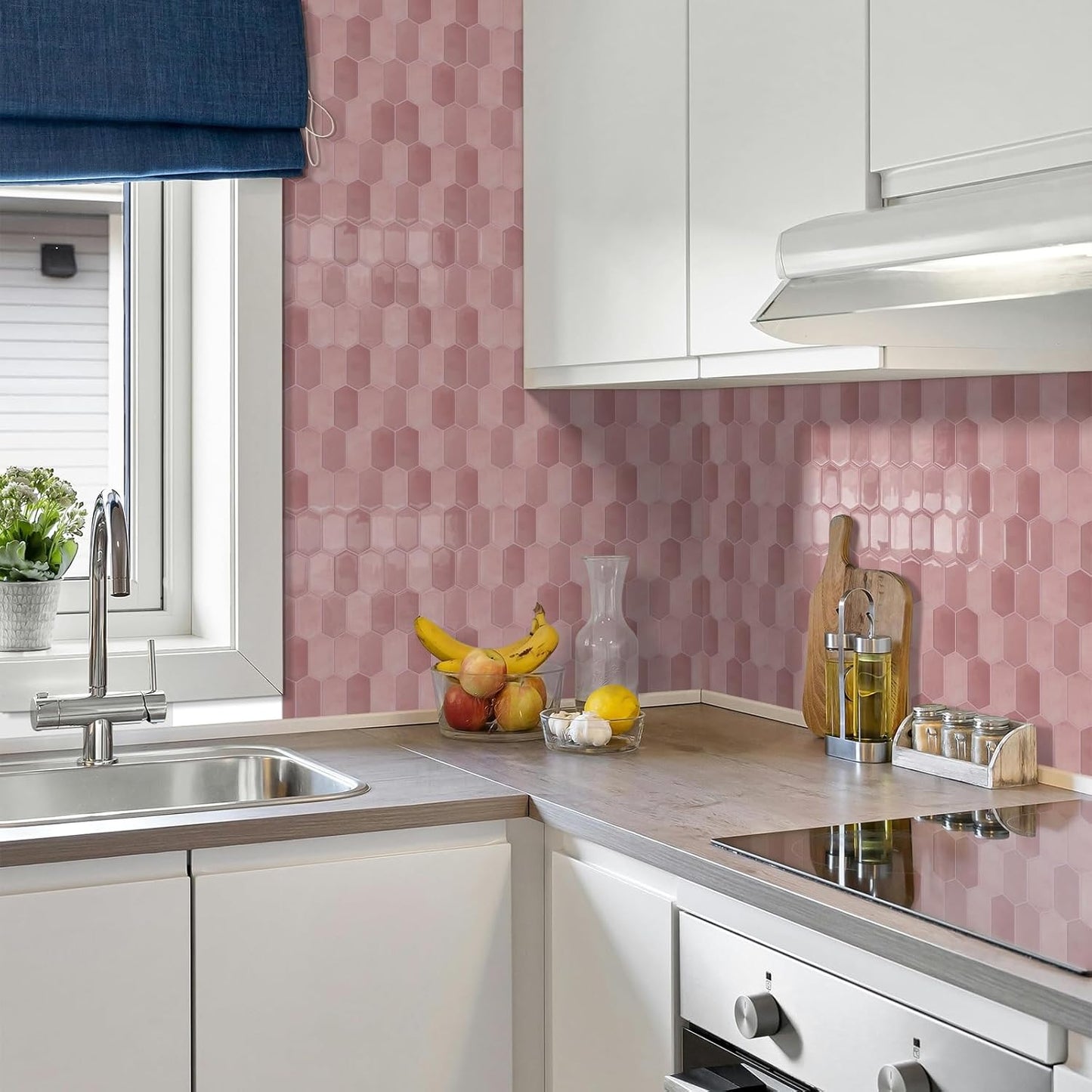 3D Waterproof Self-Adhesive Wall Tile Stick on Backsplash / Pink
