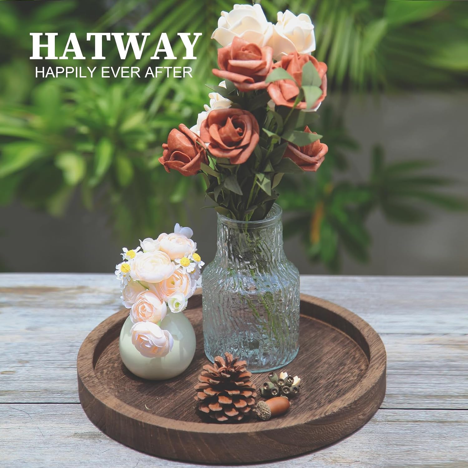 Wooden Decorative Tray Candle Holder Round Wood Tray Home Decor / Brown--round