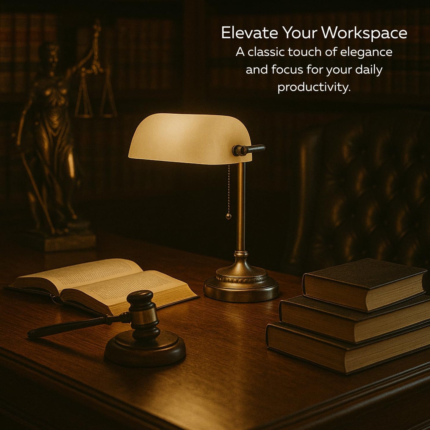 LIGHTACCENTS Bankers Desk Lamp with White Glass Shade, Nickel Finish - Traditional Desk Light for Home Office, Reading