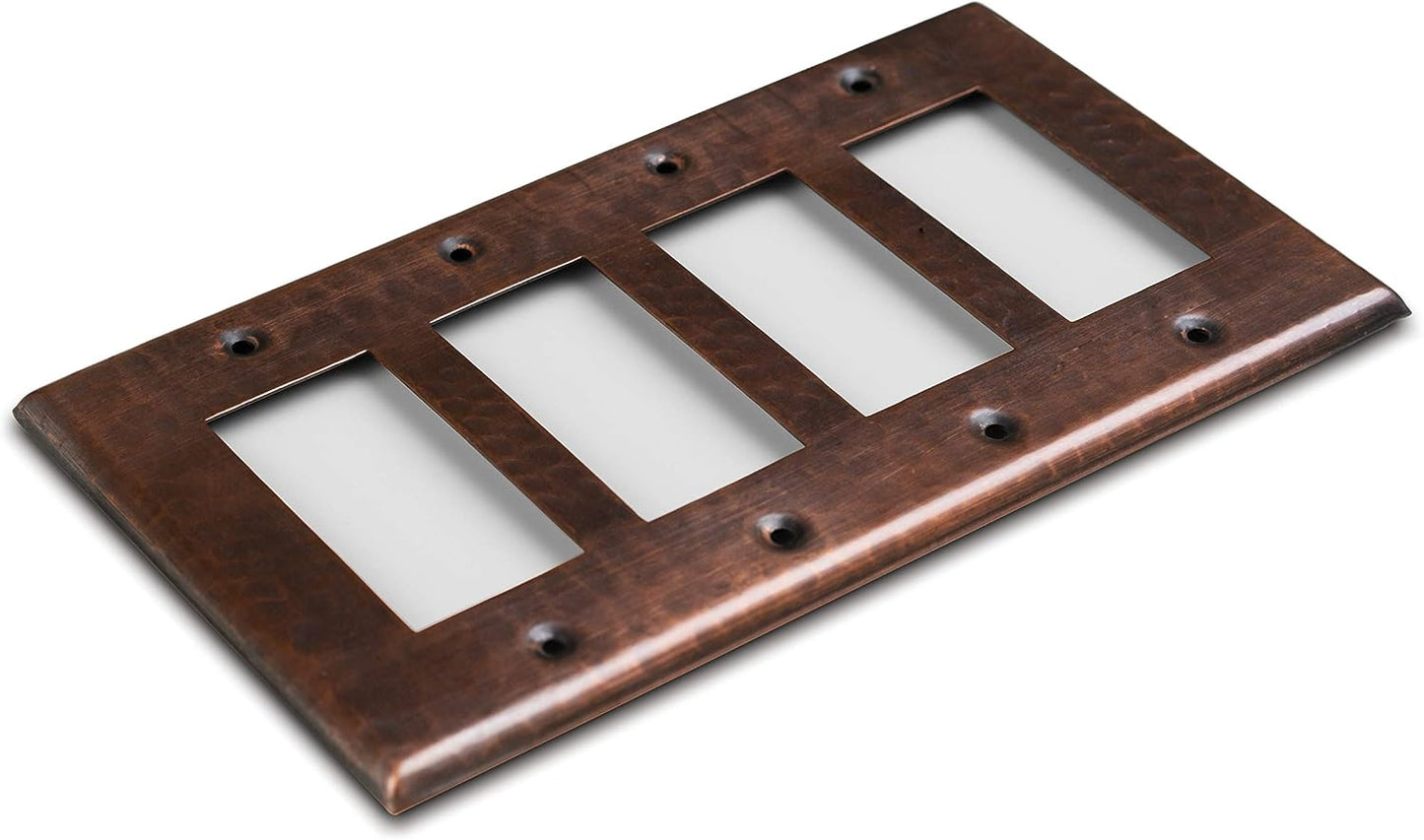 Monarch Abode Rocker Light Switch Cover Plate – 4-Gang Pure Copper Decorator Wall Plates, Hand Hammered Decorative
