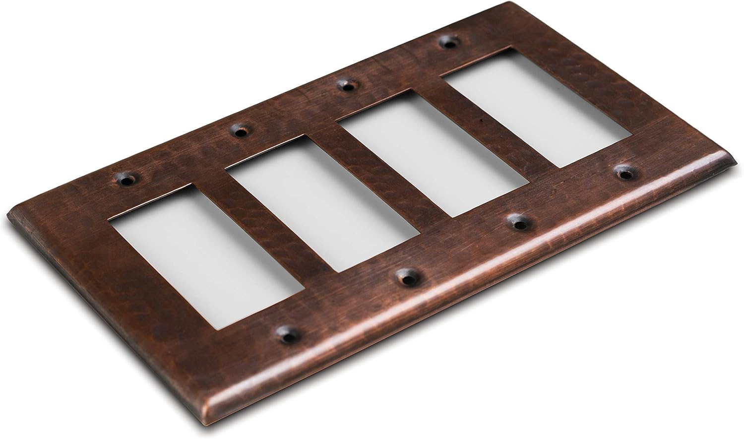 Monarch Abode Rocker Light Switch Cover Plate – 4-Gang Pure Copper Decorator Wall Plates, Hand Hammered Decorative