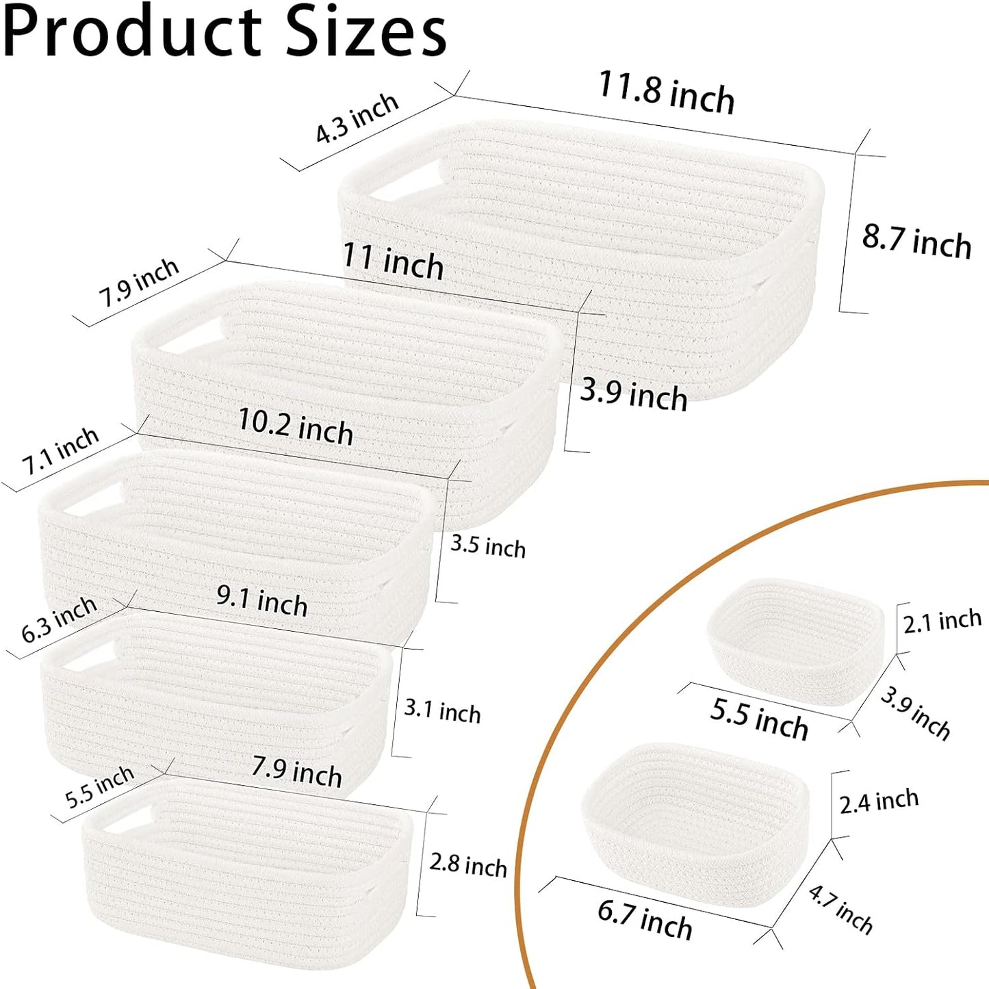 7 Piece Cotton Rope Woven Basket Set / OFF WHITE