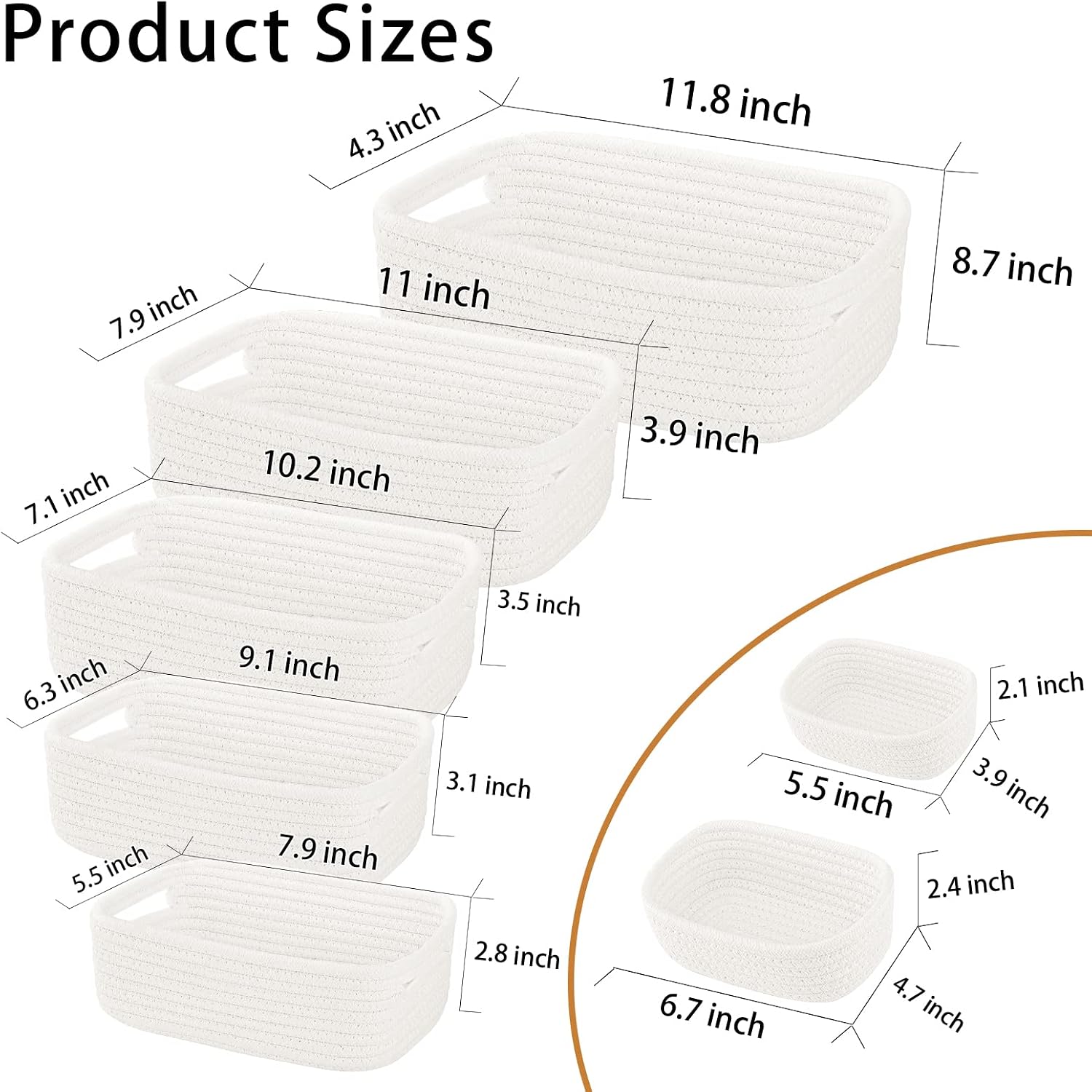 7 Piece Cotton Rope Woven Basket Set / OFF WHITE
