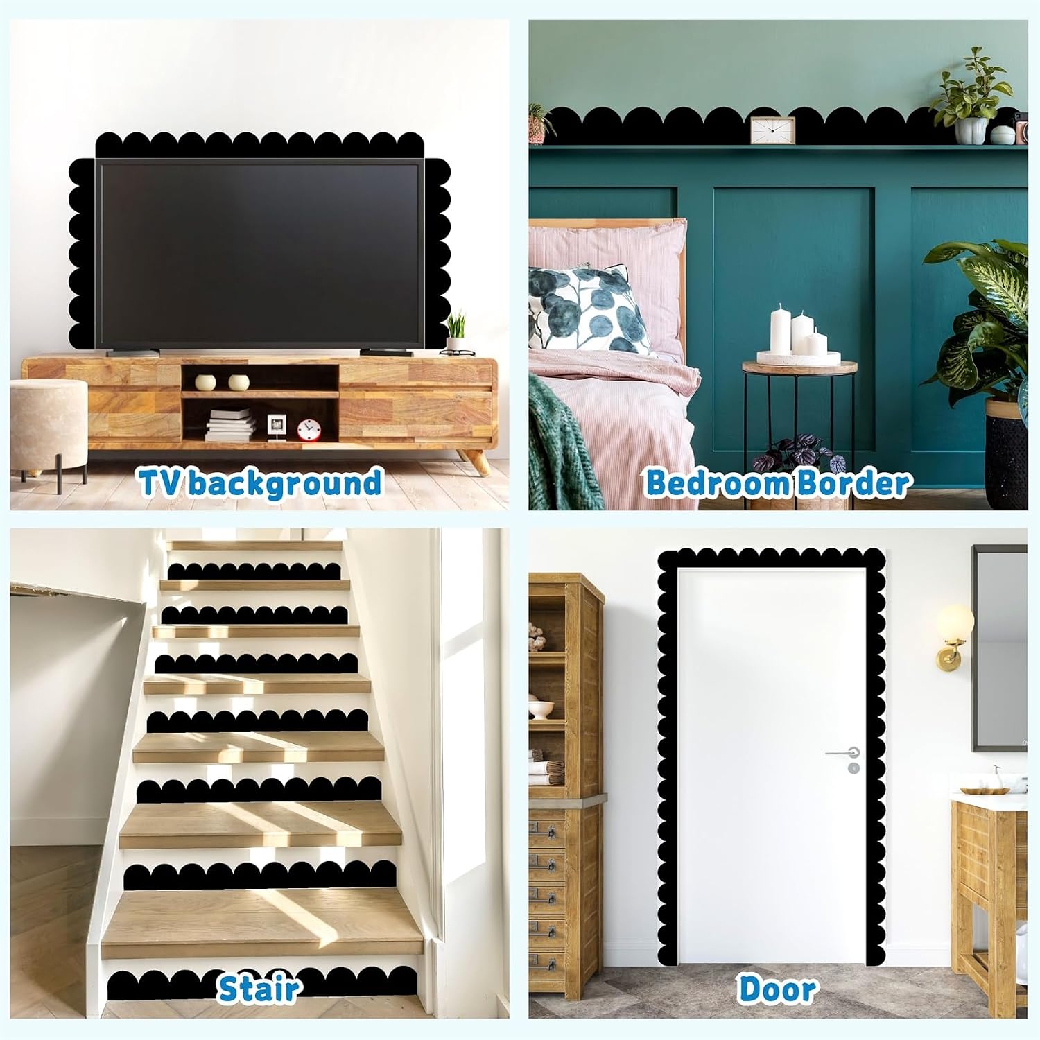 Scallop Border Decals Scalloped Trim Peel and Stick Vinyl Black Wall Stickers Edge Scallop / Black A