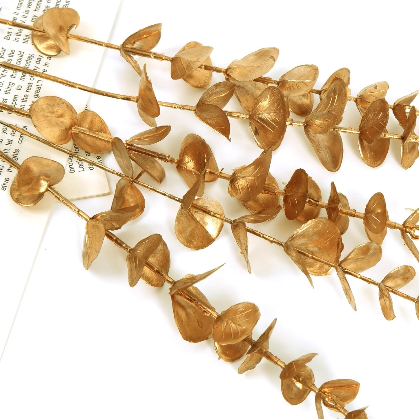 Eucalyptus Stems Greenery Stems Fake Leaves Artificial Flowers Bouquet Faux / Gold / Set of 18