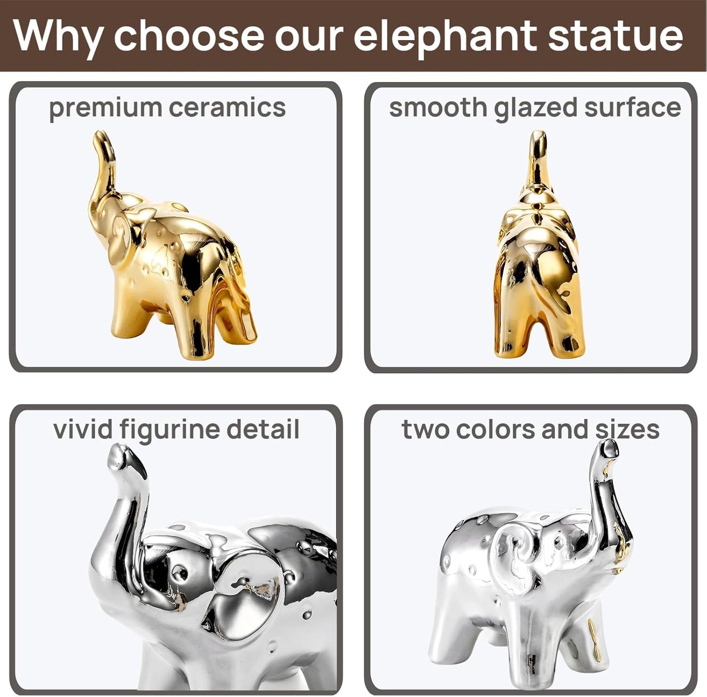 Modern Style Ceramic Elephants Figurine / Set of 4