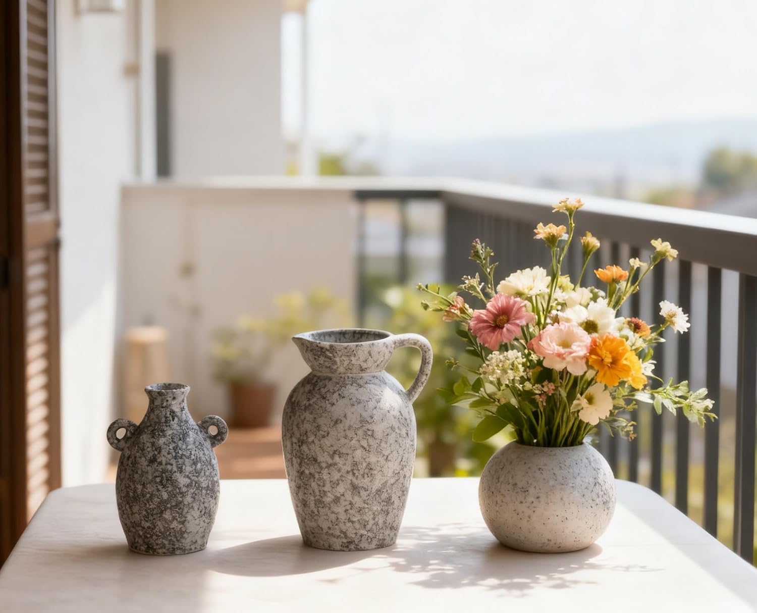 Black Ceramic Modern Rustic Farmhouse Vase Centerpiece / 16 Black & White / Set of 3