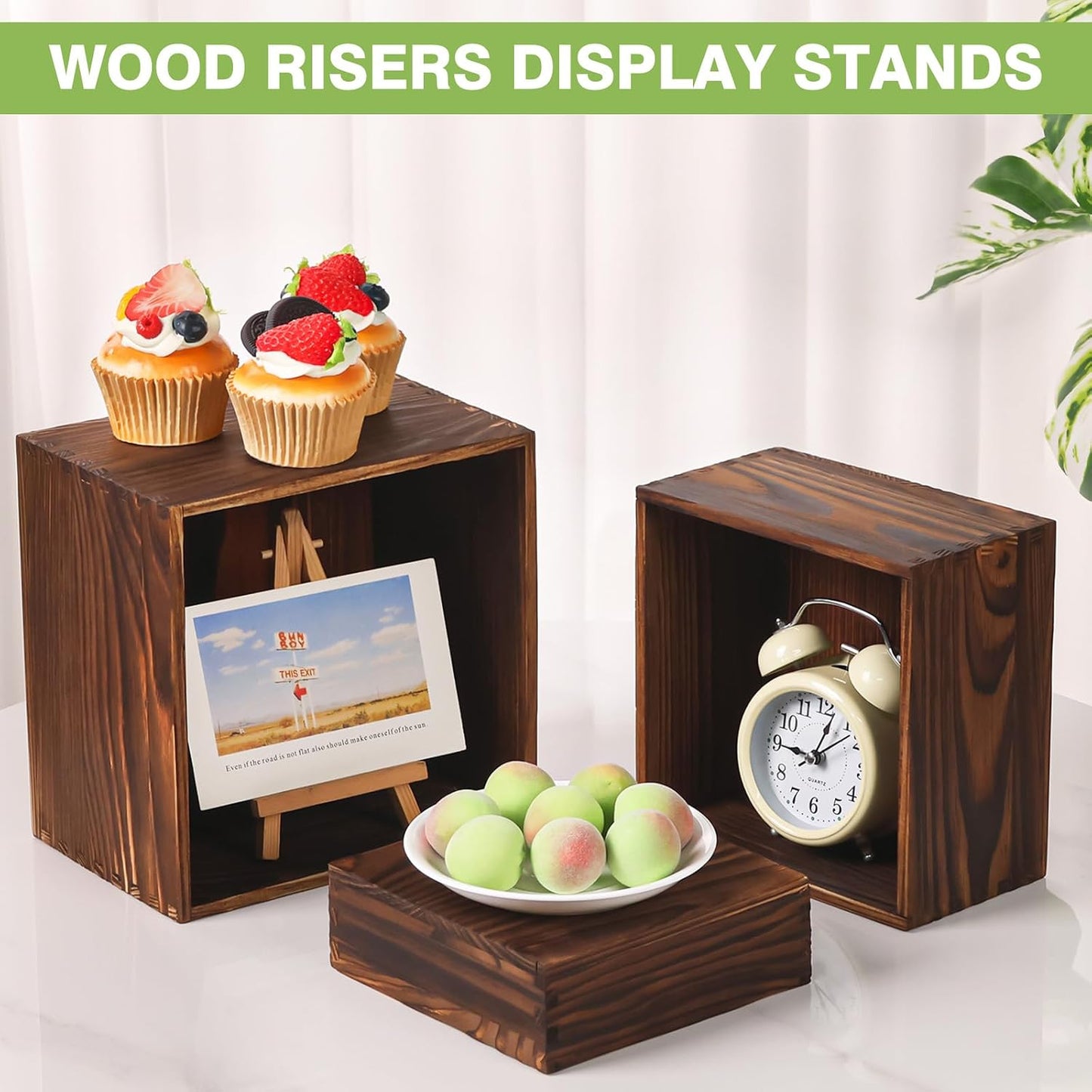 Wood Cake Cupcake Stand Buffet Risers / Brown / Set of 3
