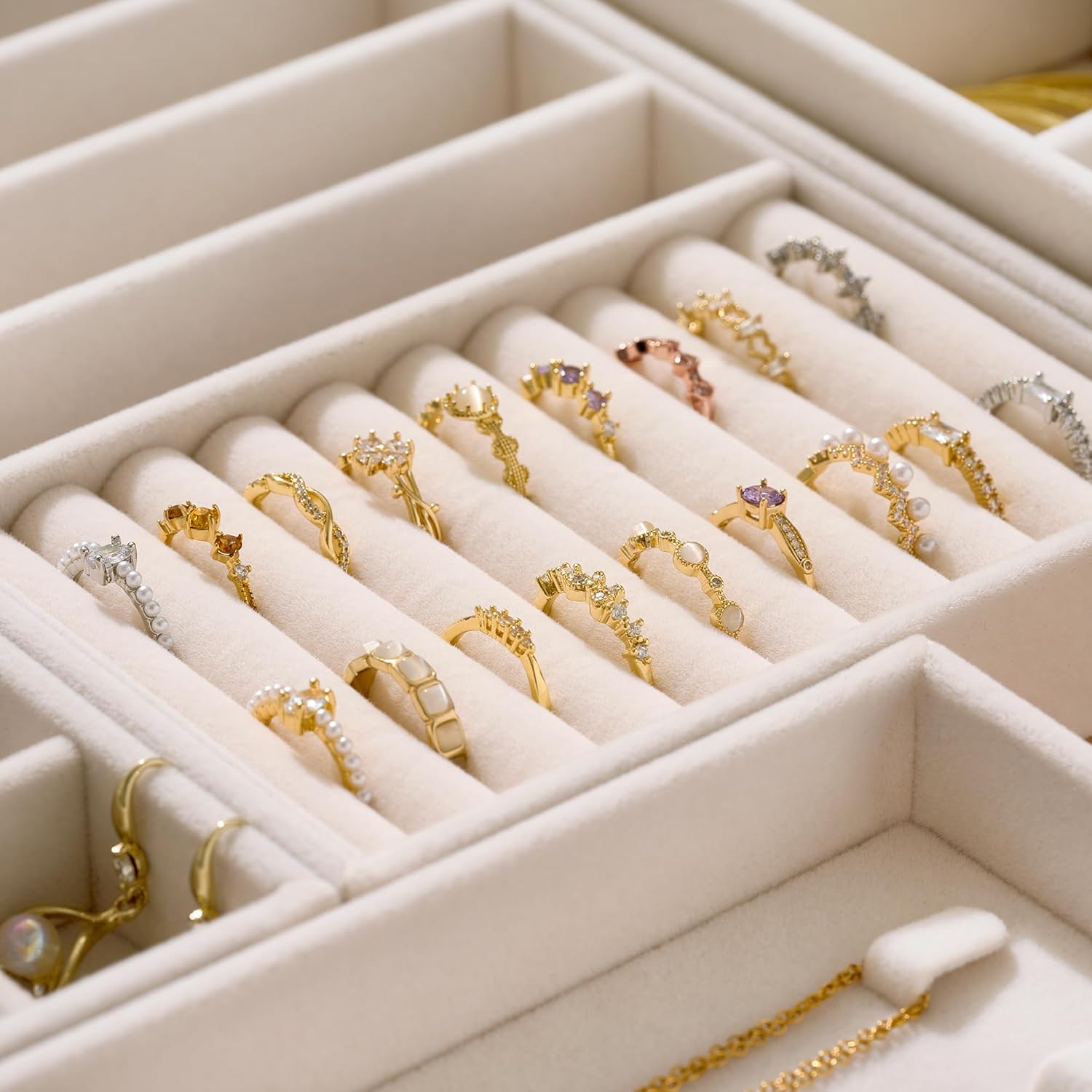 Velvet Jewelry Drawer Organizer Trays / Beige / Compact