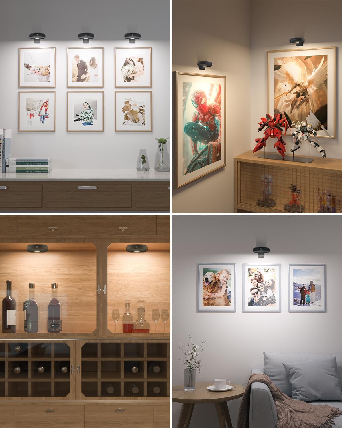 WILLED Rechargeable Picture Lights for Wall, Wireless Gallery Lighting | Battery Operated Puck Lights with Remote