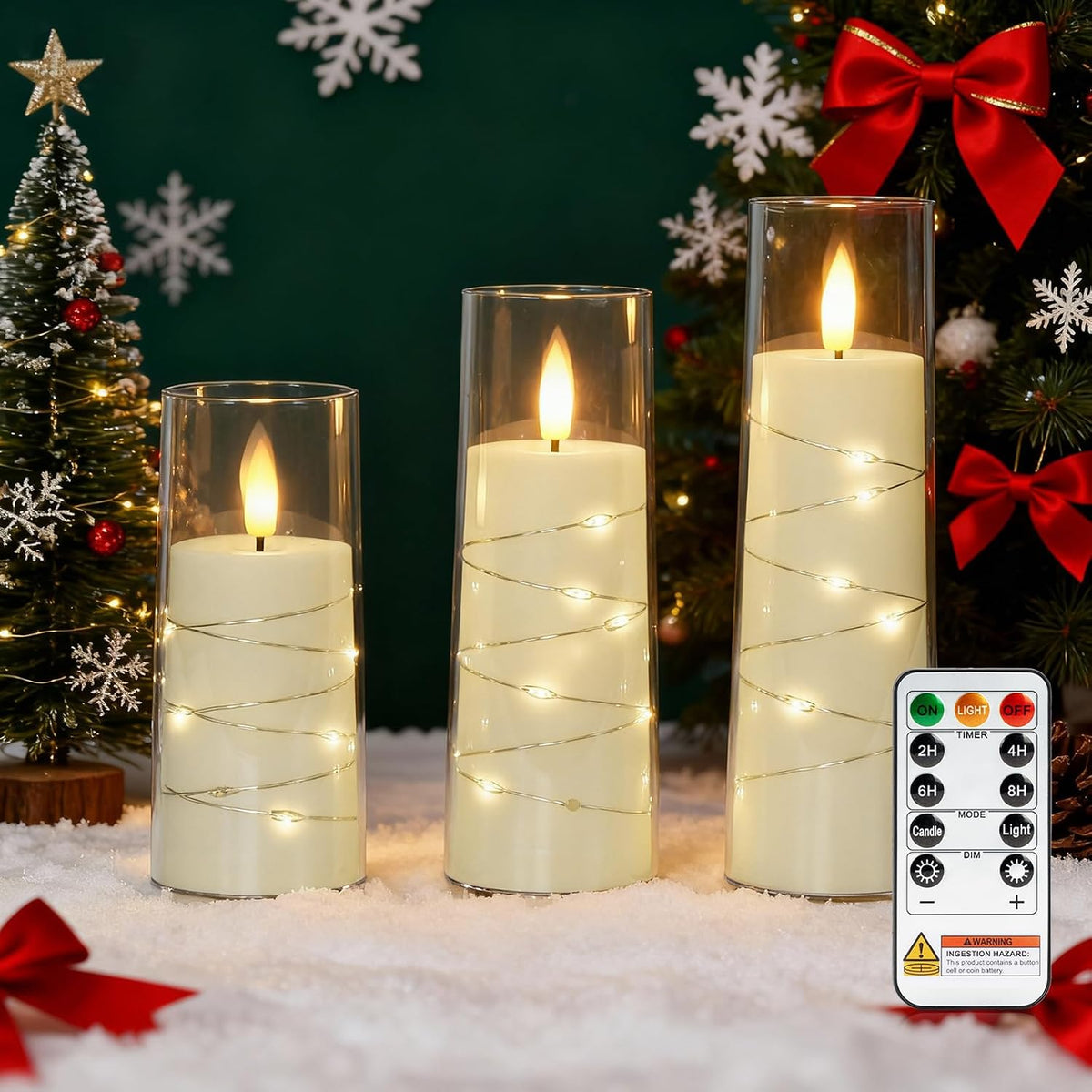 Raycare Flameless Battery Operated Pillar Candles with Remote Timer, Ivory