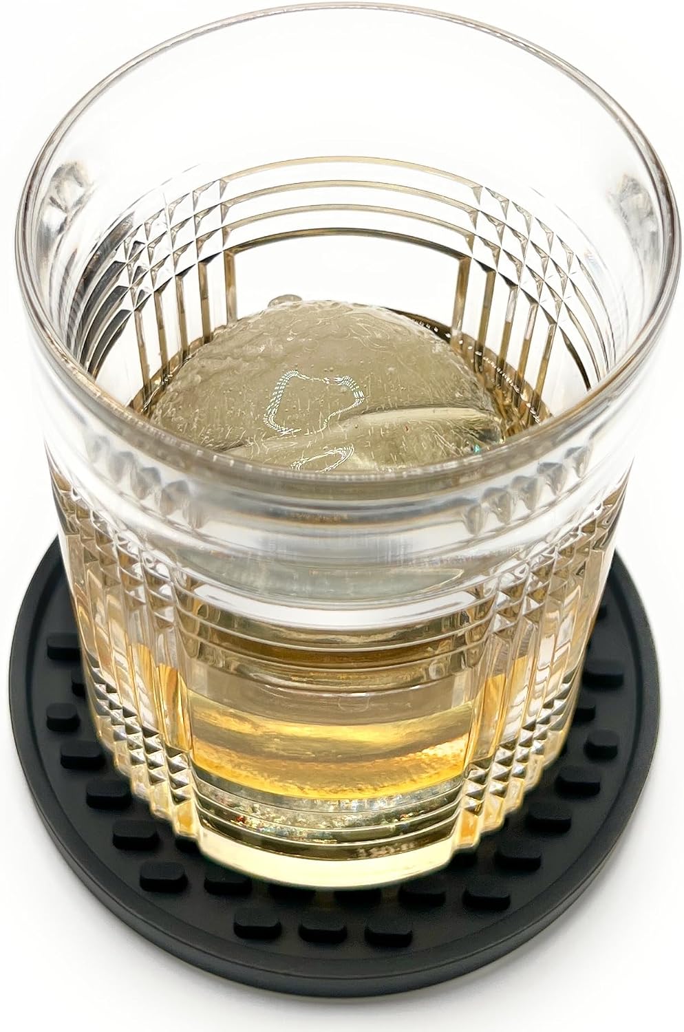 Holder / Bar Mat Style Silicone Beverage Coasters / Black / 4.25 Inch / Set of 6