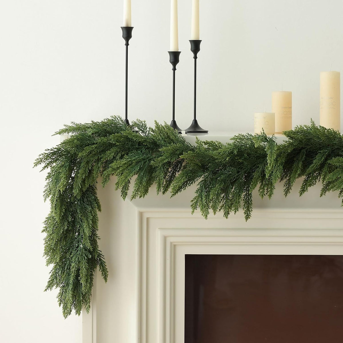 MIZII Christmas Garlands 10FT Thick Artificial Pine Garland Real Touch Green Faux Pines Vine Greenery Garland Christmas