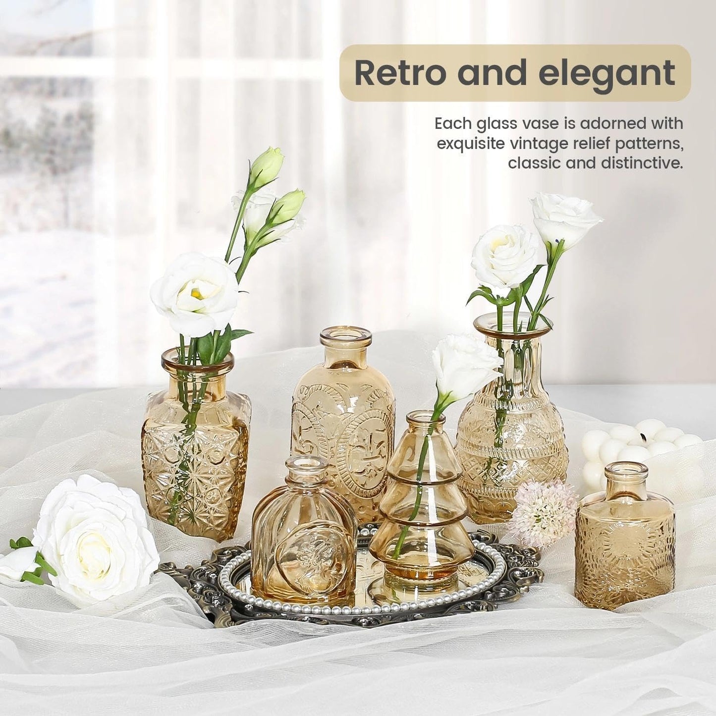 Clear Bud Vases for Flowers / Gold / Set of 12