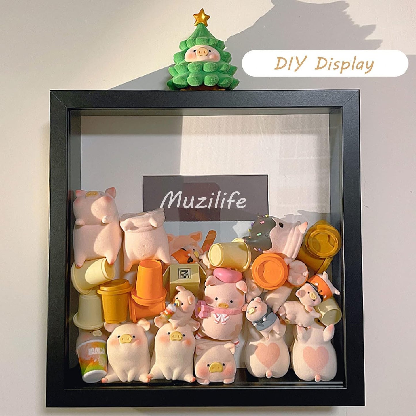 Muzilife 10x10 Shadow Box Wood Picture Frame, HD Glass, 2PCS, Black | FSC-Certified MDF | Soft Acid-free Linen Board