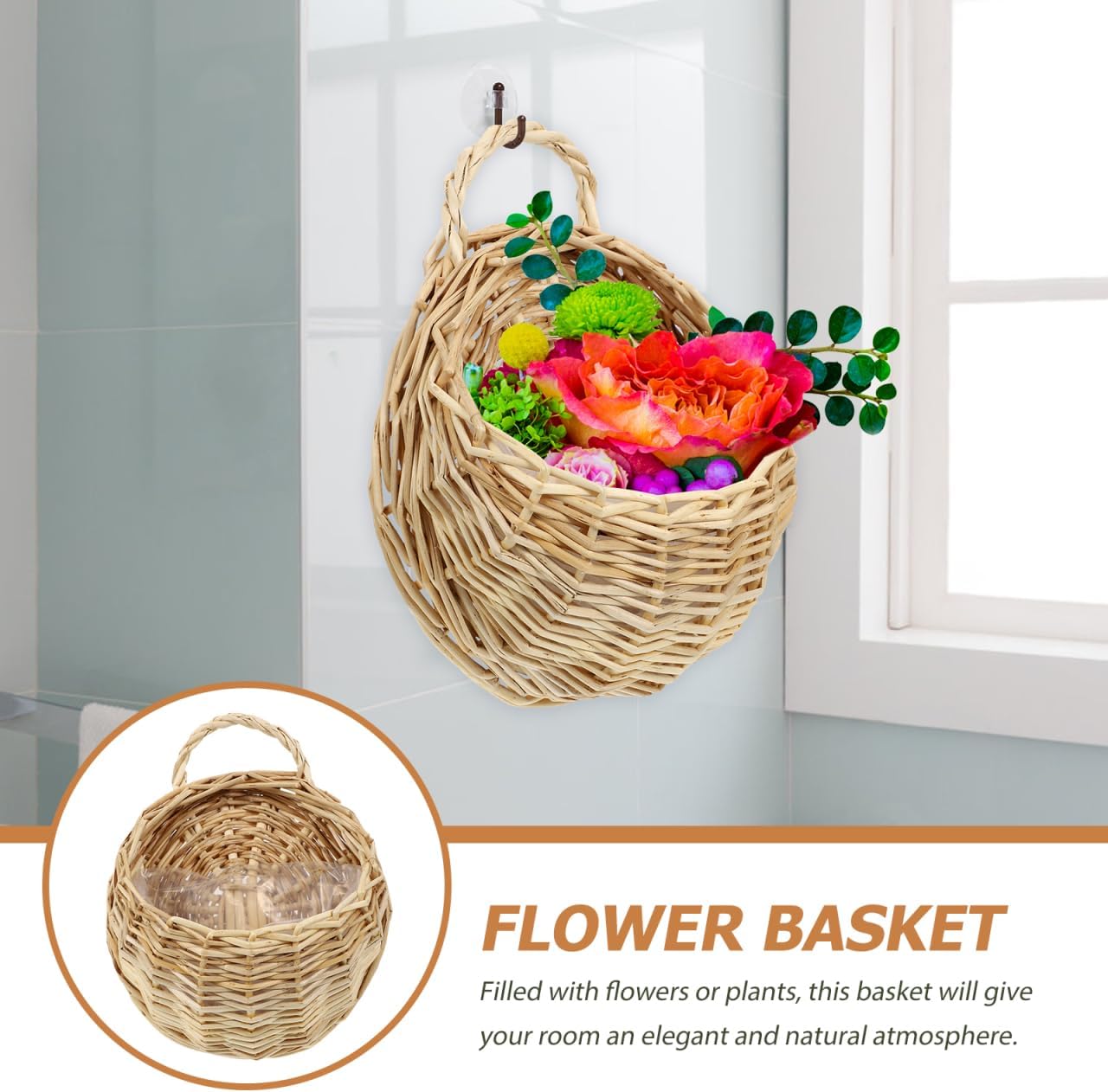 Rattan Woven Hanging Basket Wall Planter / 9 x 7 x 3.5