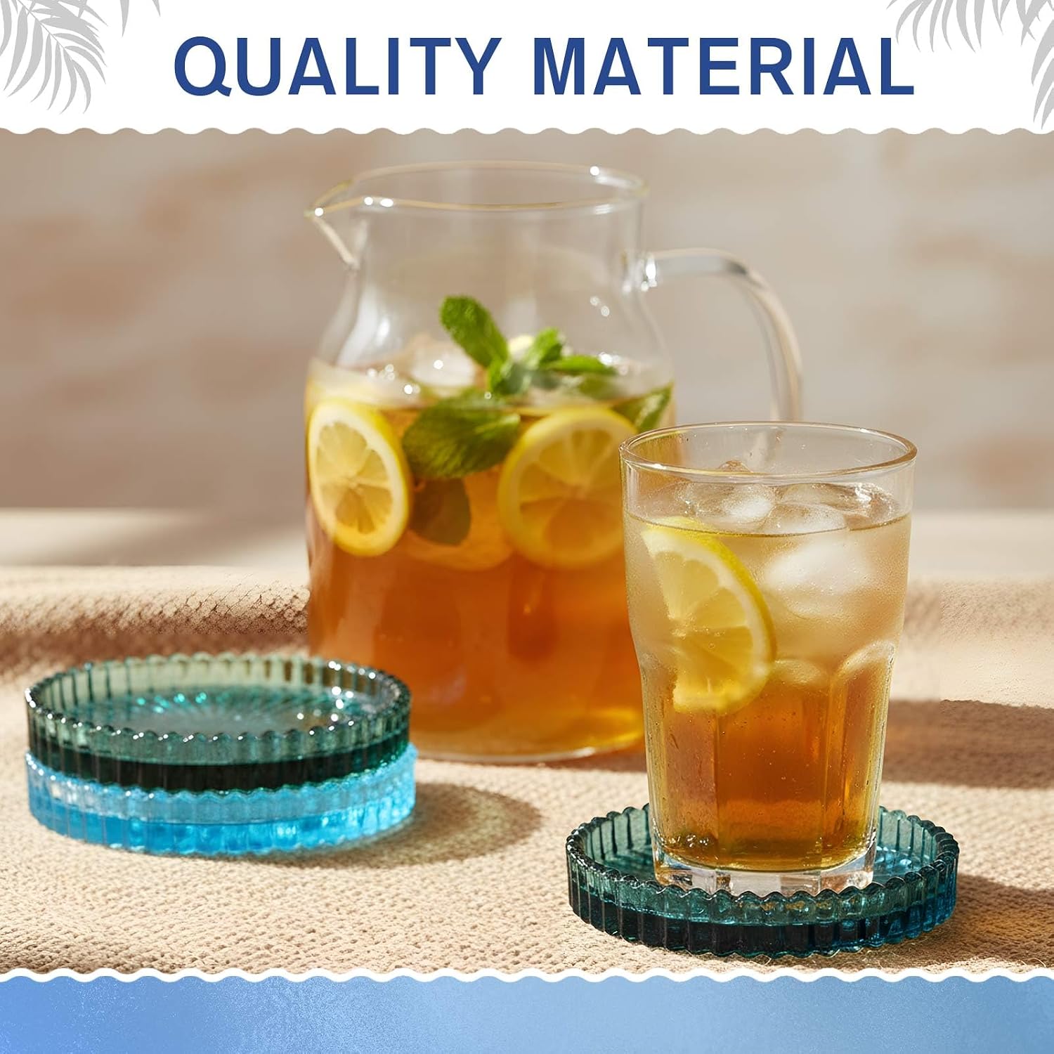 Modern Clear Glass Coasters for Drinks Colored Glass Crystal Coasters House / Blue / Set of 8