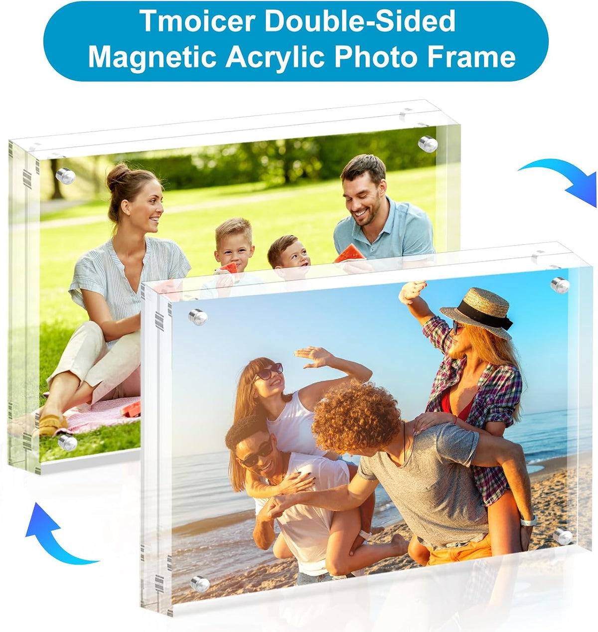 5 Pack 8 * 10 Acrylic Block Picture Frames, 24mm Thick Freestanding Double-Sided Magnetic Holder, Frameless Modern