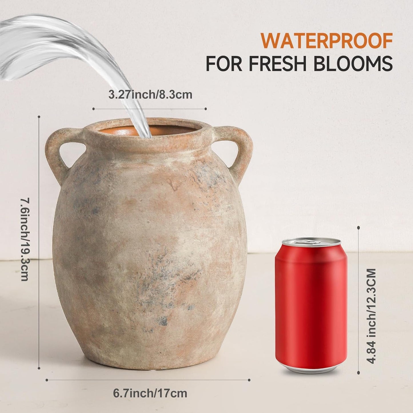 Ceramic Flower Vase Farmhouse Rustic Vase Decorative Pottery Vases / Terracotta / 7.6 Inch