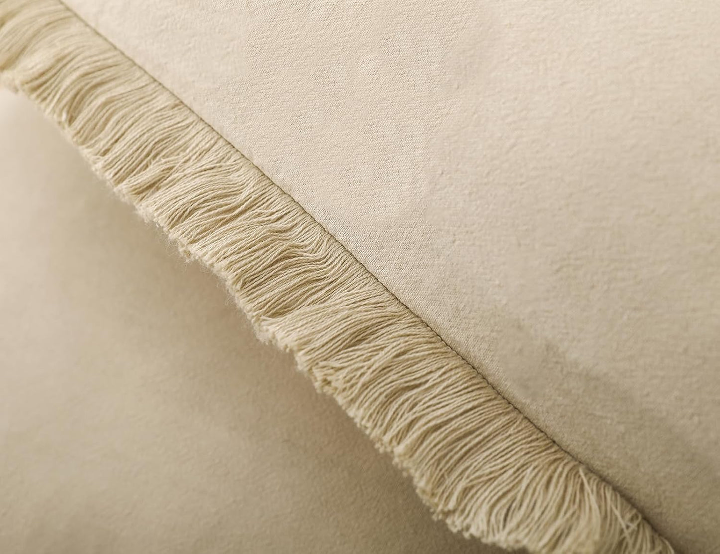 Natural Linen Fringed Throw Pillow Covers / Beige / 20 x 20 / Set of 2