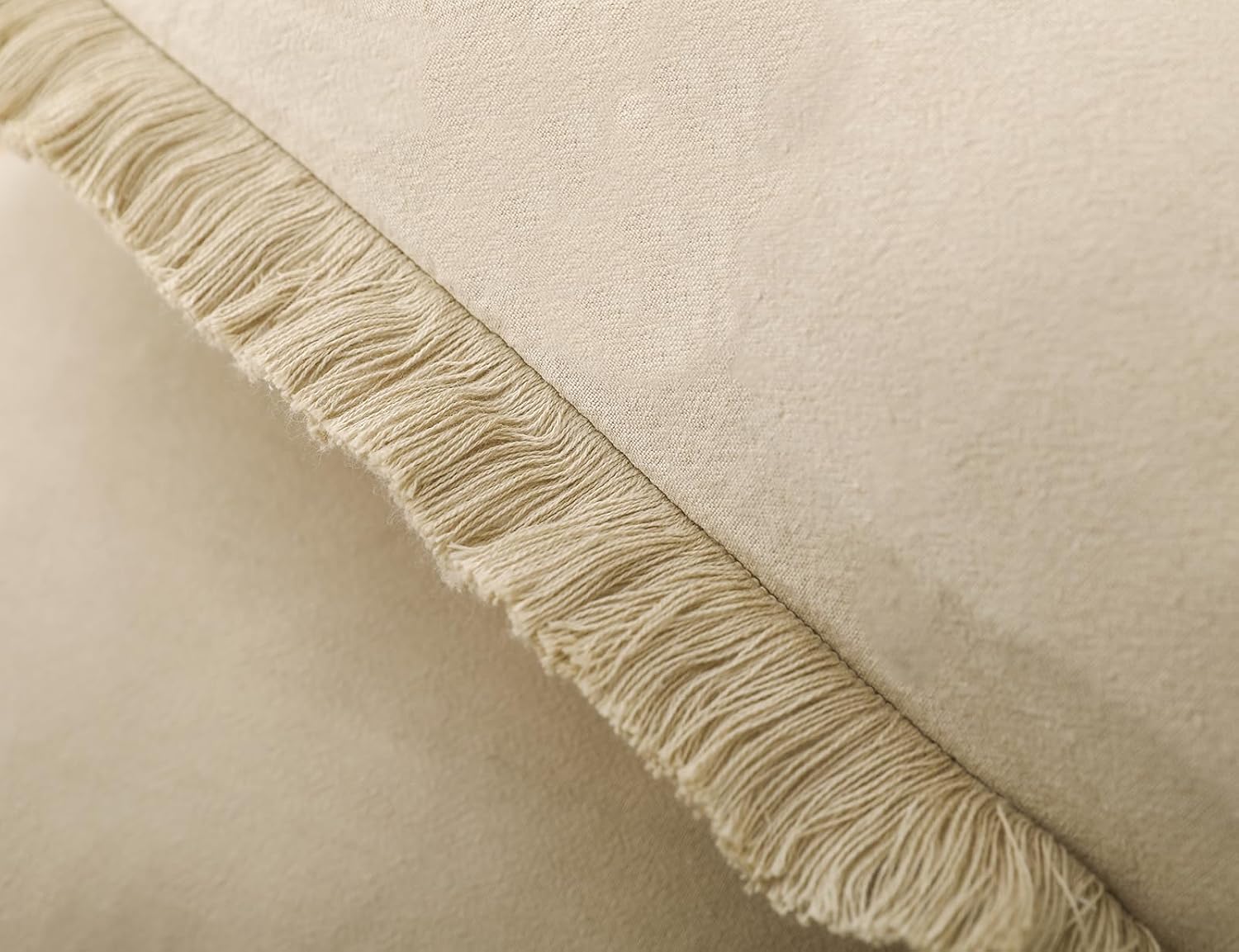 Natural Linen Fringed Throw Pillow Covers / Beige / 20 x 20 / Set of 2