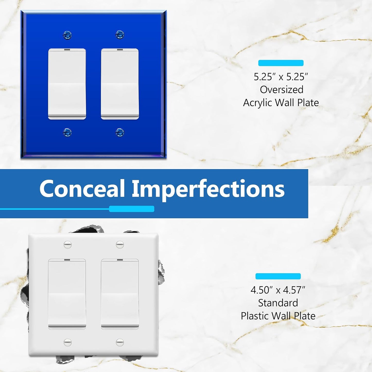 LIDER Double Decorator Wall Plate, Modern, Oversized 2-Gang, 5-Pack | Reflective, Impact Resistant, Mirror Glass Blue