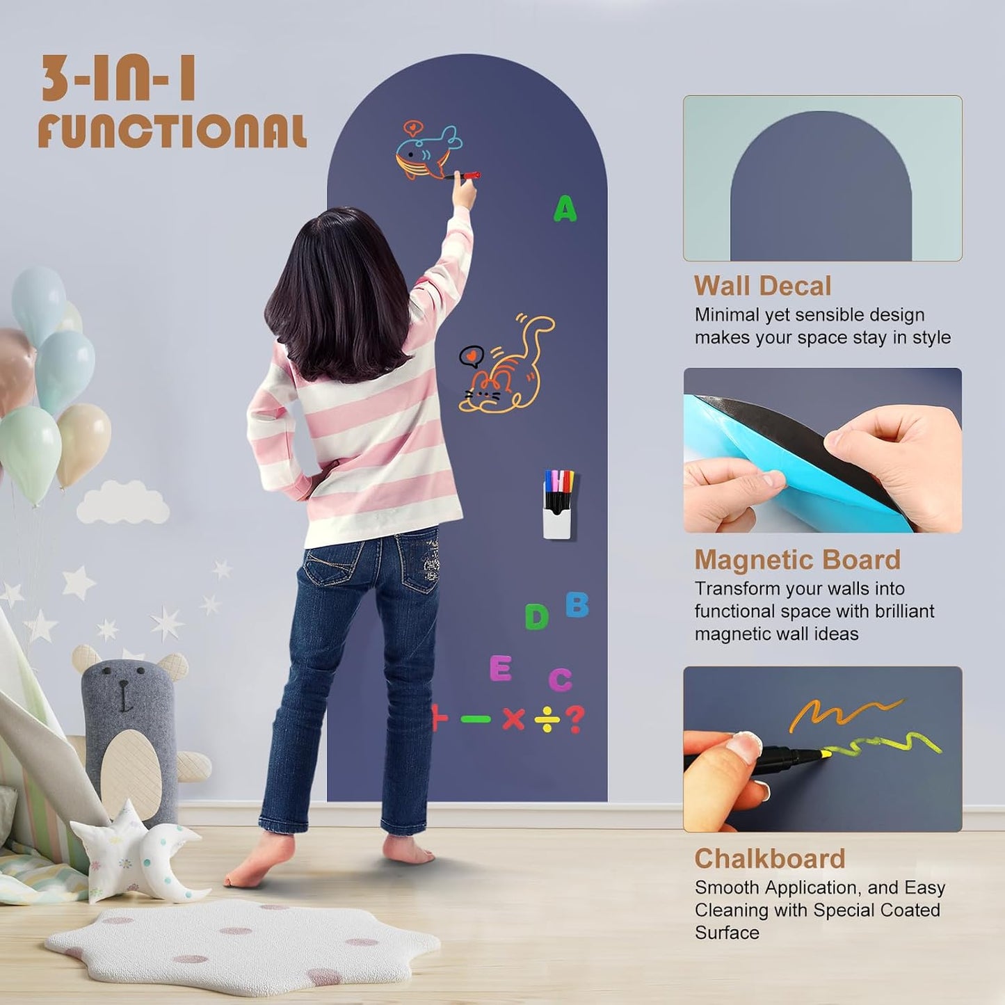Self-Adhesive Blackboard Wallpaper / Dusty Blue 1pc / 47.2 x 18