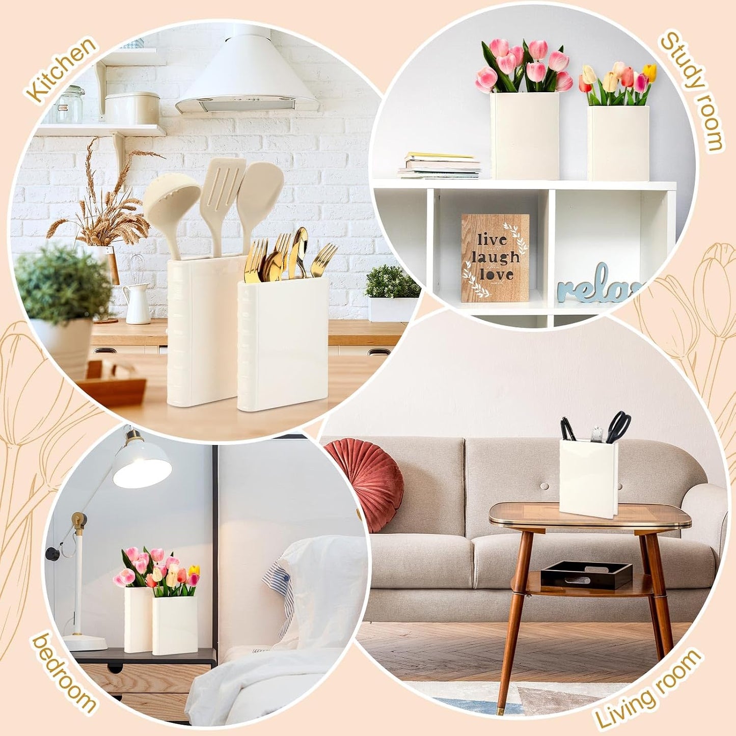 Ceramic Book Shape Vase for Flowers Gifts for Christmas Bookshelf Decor Vase / White / Set of 2