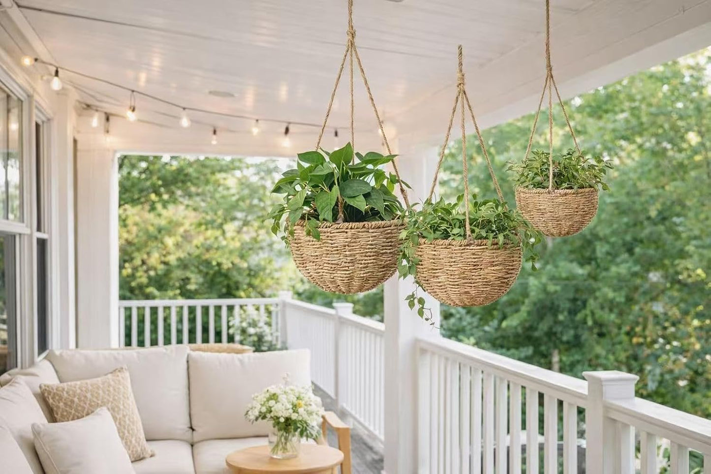 Handmade of Seagrass Round Planter Pots Decor / Natural / Set of 3