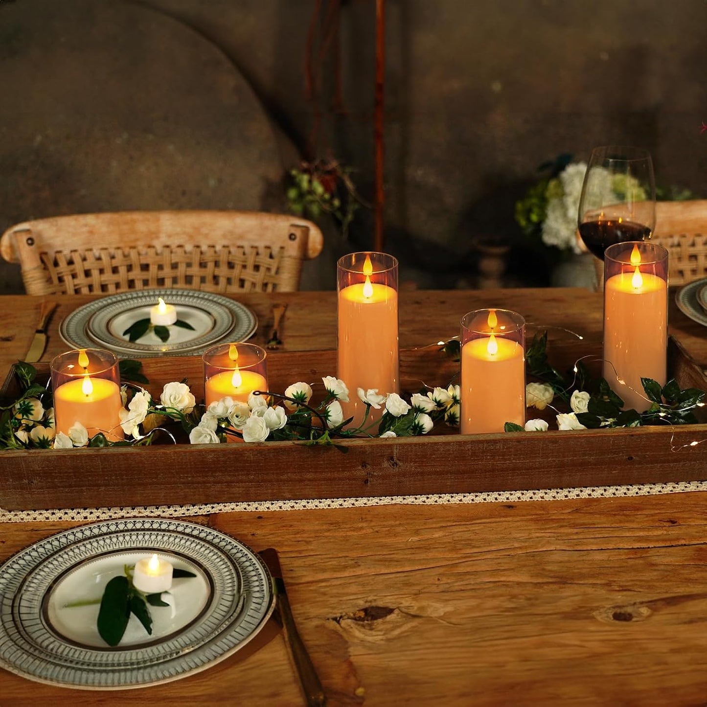 Homemory Amber Flickering Flameless Candles, Battery Operated Acrylic LED Pillar Candles with Remote Control and Timer