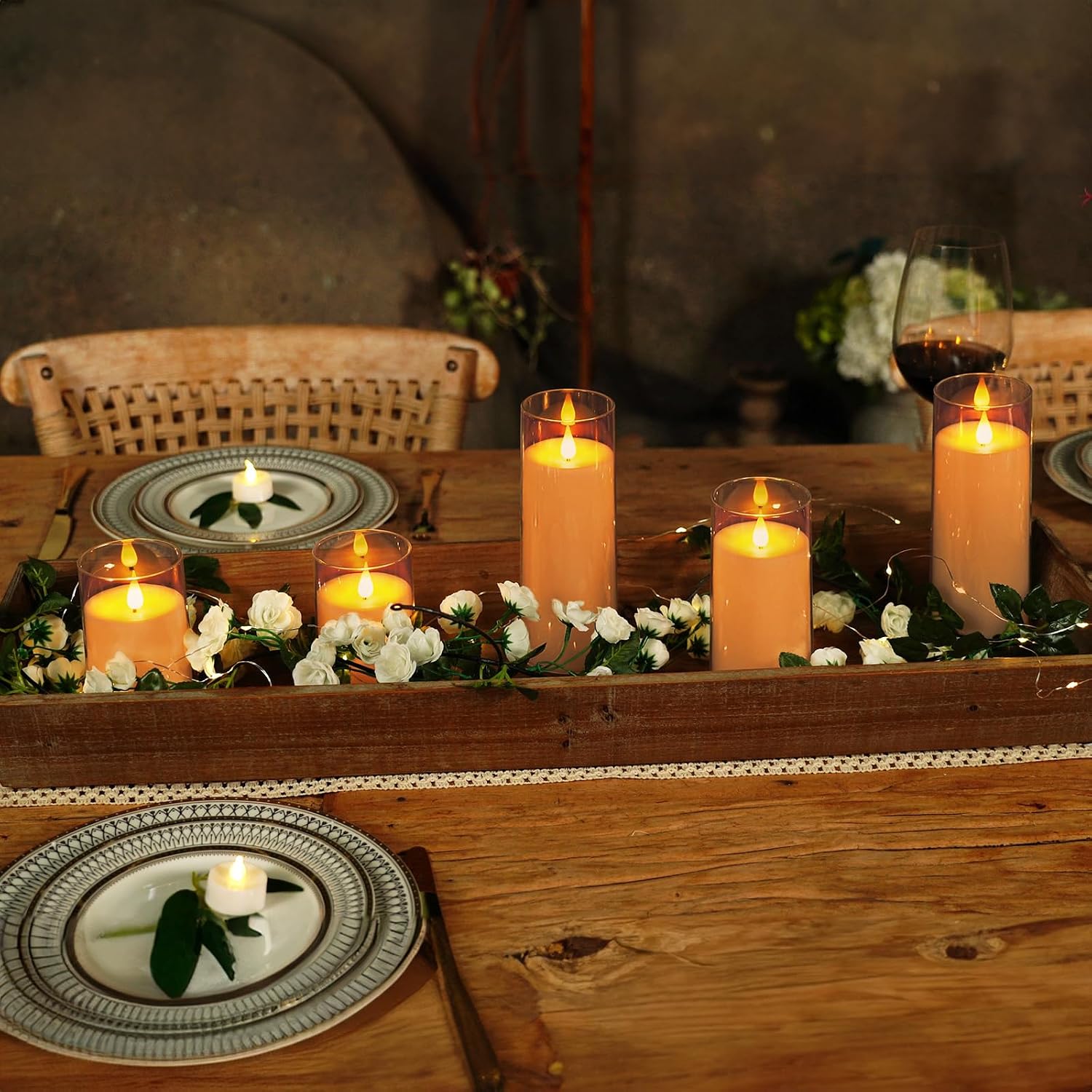 Homemory Amber Flickering Flameless Candles, Battery Operated Acrylic LED Pillar Candles with Remote Control and Timer